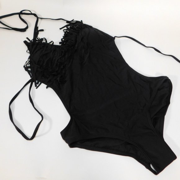 V28 Other - NWOT V28 Black One Piece Fringe Top w/ Low Back